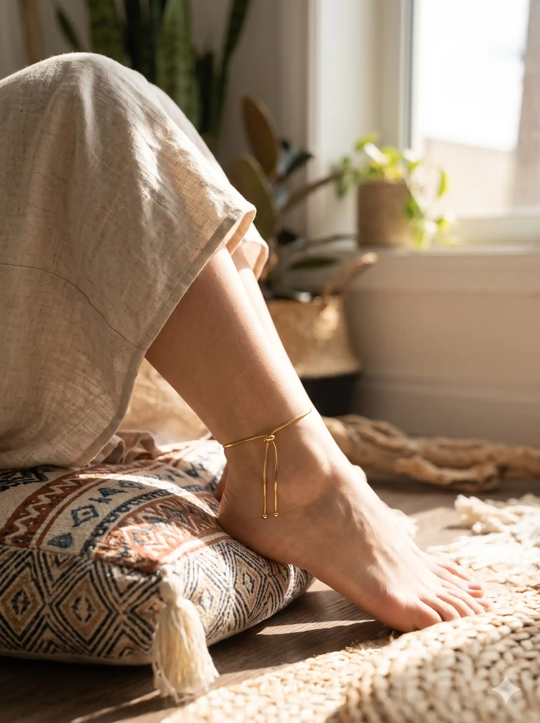 Minimalist Gold-Tone Bar Charm Anklet for Women