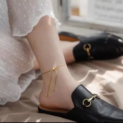 Minimalist Gold-Tone Bar Charm Anklet for Women