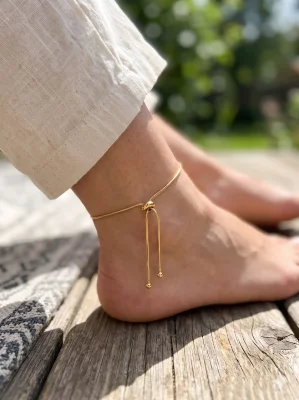 Minimalist Gold-Tone Bar Charm Anklet for Women